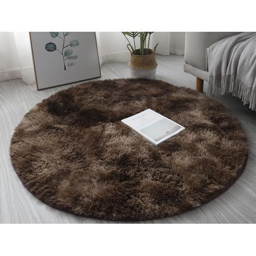 Tapis Rond En Peluche Teint 60x60cm, Antidérapant, Shaggy, Tapis De Sol, Café