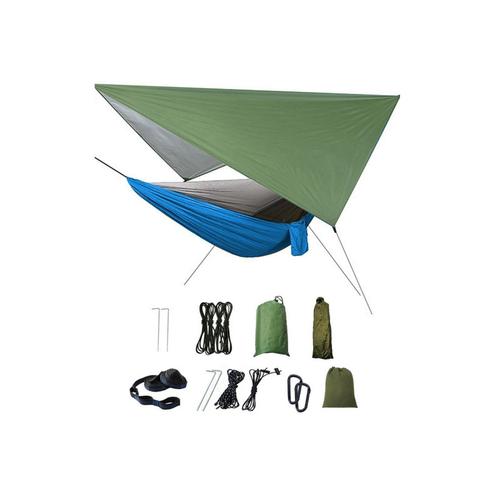 Hamac de Camping avec moustiquaire, bâche anti-pluie, hamac simple Portable bleu