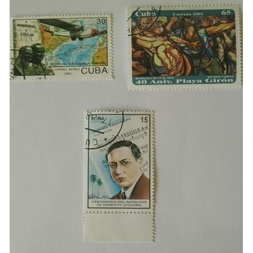 Lot 14 De 3 Timbres Cuba