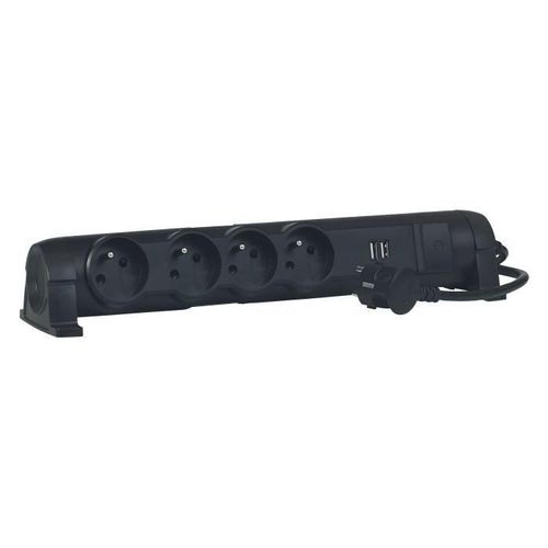 LEGRAND Rallonge multiprise 4x2 P+T 2 chargeurs USB noir