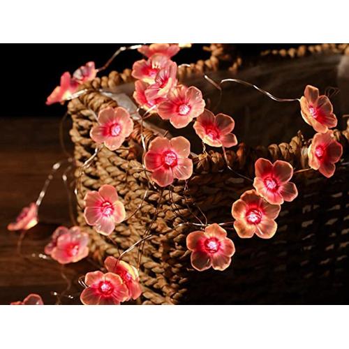 Guirlande Lumineuse À 30led En Fleurs De Cerisier, Rideau À Piles, Guirlande Lumineuse Féerique, 1 Pièce