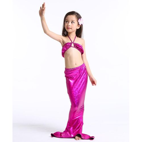 Maillot De Bain Queue De Sirène Enfant 2 A 10 Ans Plage Mer Vacances Mignon Original Déguisement Costume Soirée Détente - Inclut Haut, Queue Et Short - 4 Coloris Disponibles