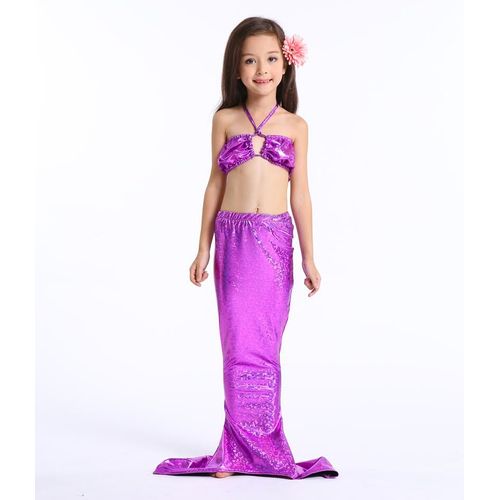 Maillot De Bain Queue De Sirène Enfant 2 A 10 Ans Plage Mer Vacances Mignon Original Déguisement Costume Soirée Détente - Inclut Haut, Queue Et Short - 4 Coloris Disponibles