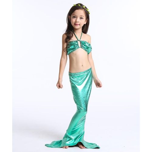 Maillot De Bain Queue De Sirène Enfant 2 A 10 Ans Plage Mer Vacances Mignon Original Déguisement Costume Soirée Détente - Inclut Haut, Queue Et Short - 4 Coloris Disponibles