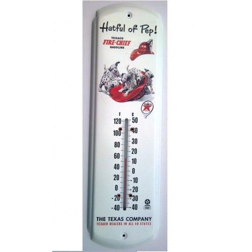 Thermometre Texaco Chien Dalmatien Casque Pompier Tole Metal