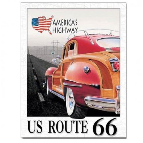 Plaque Route 66 Woody Americas Highway Tole Publicitaire