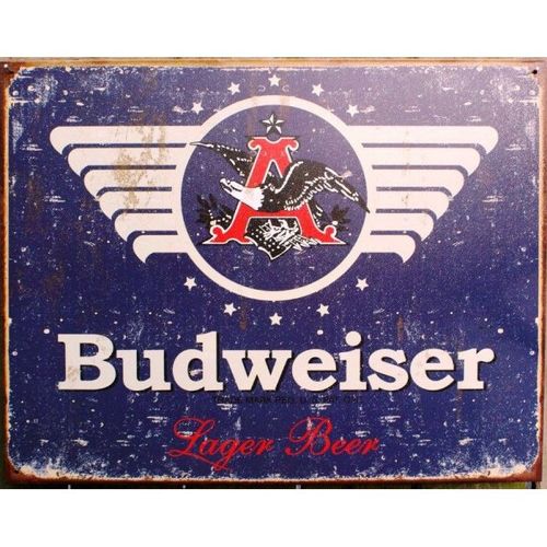 Plaque Budweiser Bleu Style Ancien Tole Pub Metal Bar Biere