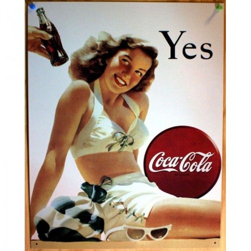Plaque Soda Coca Cola Yes Pin Up Maillot Bain Retro Tole Pub