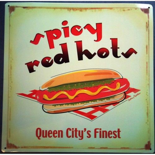 Plaque Red Hot Spicy Hot Dog Tole Deco Restaurant Snack Bar