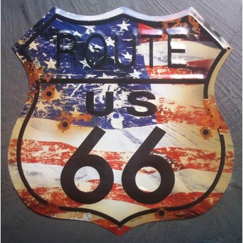 Plaque Blason Route 66 Drapeau Des Usa Tole Publicitaire