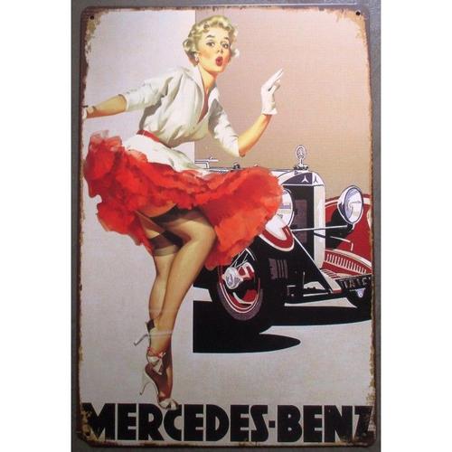 Plaque Pin Up Sexy Et Voiture Mercedes Benz Affiche Pub Tole