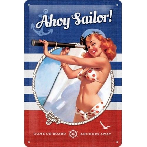 Plaque Pin Up Maillot Bain Ahoy Sailor Marine Tole Deco Pub