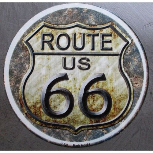 Plaque Route 66 Ronde Blason Rouillée Tole Publicitaire Usa