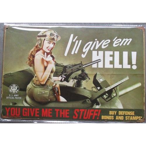 Plaque Pin Up Dans Un Char Militaire Hell Garage Tole Pub