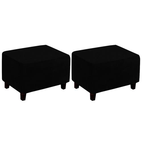 2x Housse De Coussin De Tabouret Ottoman Rectangulaire Housse De Tabouret Noir