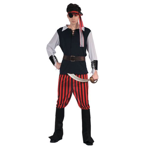 Déguisement Pirate Rayures Rouges Et Noires Homme - Taille: Xl
