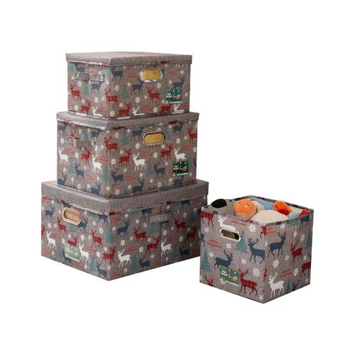 Panier de rangement pliable en forme de renne de noël, 4 pièces, bac de rangement, organisateur Cube-vert