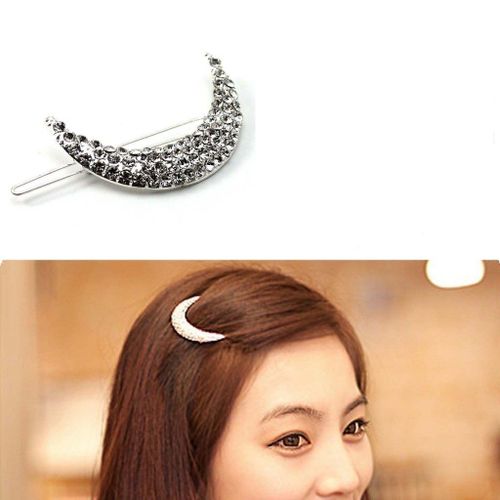 Barrette Lune Strass Brillant Épingle À Cheveux  Femme Ou Fille ( Couleur : Argent)