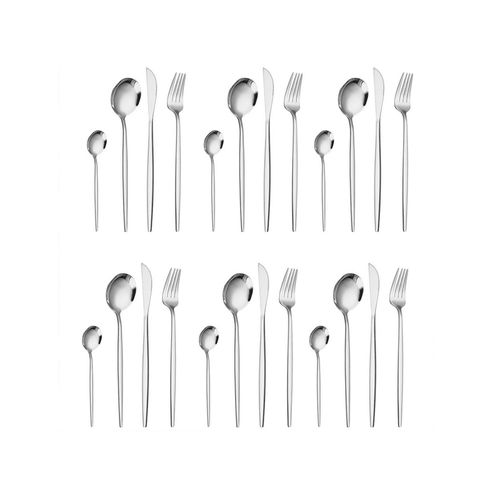 Ensemble De Couverts En Acier Inoxydable, 24 Pièces, Fourchettes, Cuillères, Couteaux, Ustensiles