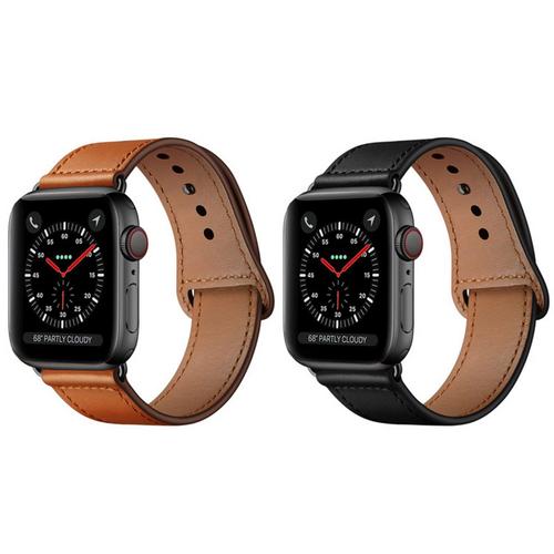 2x Bracelet De Montre En Cuir Véritable Pour Apple Watch 38mm 40mm Marron Noir