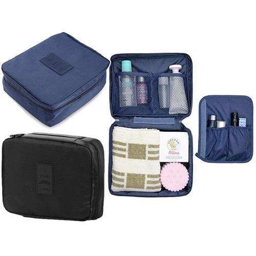 X trousse de toilette de voyage, organisateur de pinceaux de maquillage, trousse de maquillage cosmétique bleu noir