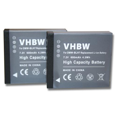 vhbw 2 x batterie Set 600mAh (7.2V) avec Infochip pour caméra Panasonic Lumix DMC-GM5L, DMC-GM5W comme DMW-BLH7, DMW-BLH7E, DMW-BLH7PP.