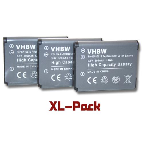 vhbw 3x Batteries compatible avec Nikon CoolPix S4200, S4300, S6400, S6500, S5300, S5200 appareil photo, reflex numérique (600mAh, 3,7V, Li-ion)