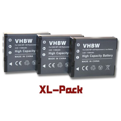 vhbw 3x Batteries remplacement pour Casio NP-130 pour appareil photo, reflex numérique (1100mAh, 3,6V, Li-ion)