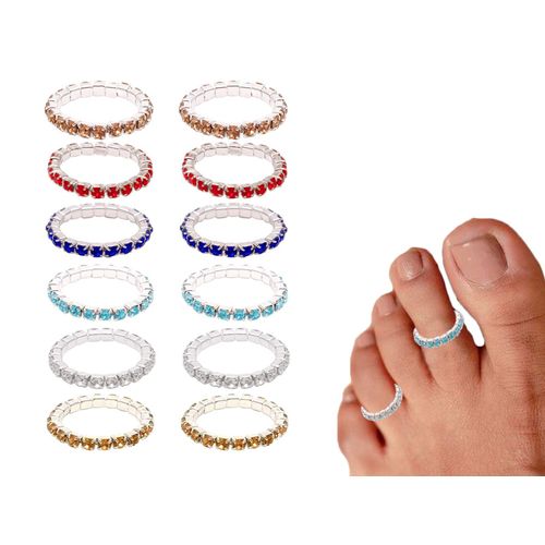 12 Bagues D'orteil Élastiques Avec Strass Colorés Pour Femmes Et Filles