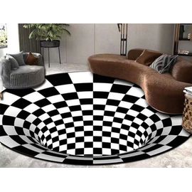 Tapis Rond D'illusion D'optique Vortex 3d De 120cm, Trou Sans Fond, Style Visuel 3