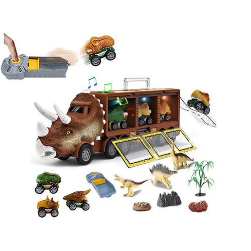 Ensemble De Jouets De Camion De Dinosaure À Tirer, Camion De Transport De Dinosaure Avec Musique Marron Clair