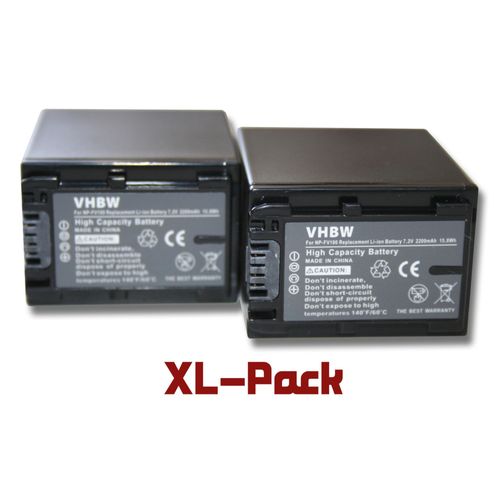 vhbw 2x Li-Ion batterie 2200mAh (7.2V) compatible avec Sony HDR-CX450, HDR-CX625, HDR-PJ620 Remplace NP-FV30, NP-FV40, NP-FV50, NP-FV60, NP-FV70.