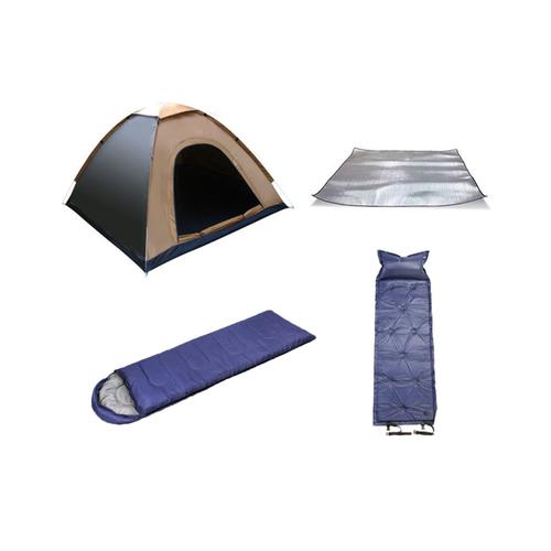 Ensemble De Camping Pour 1 Personne, Tente Pop-Up Marron, Matelas Pneumatique, Sac De Couchage Bleu