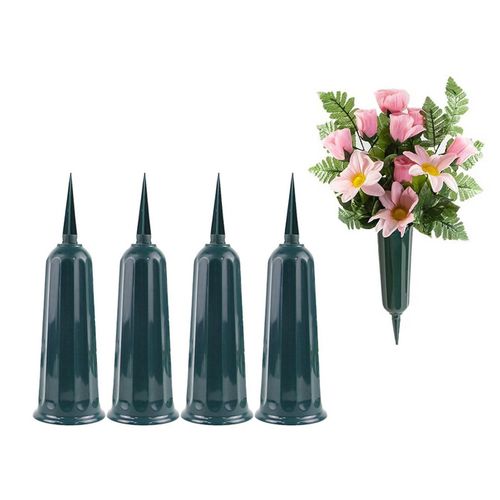 Vase commémoratif de cimetière vert avec pointes, cônes en résine, porte-fleurs, 4 pièces