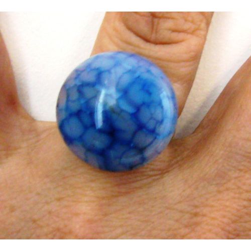 Bague Agate Bleue Ronde - Lithothérapie - 