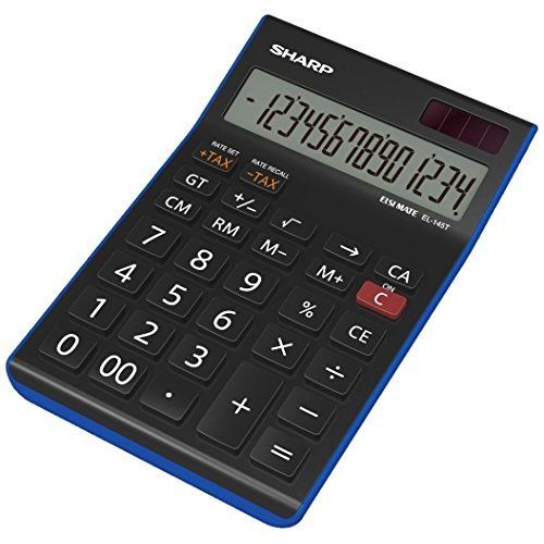 Sharp electronics eL145TBL 14 chiffres calculatrice, calcul de taxes, noir/bleu