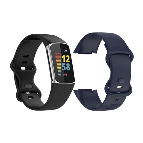 2 X Bracelets De Montre En Silicone Bracelet De Montre Pour Fitbit Charge 5 Noir Bleu Marine Petit