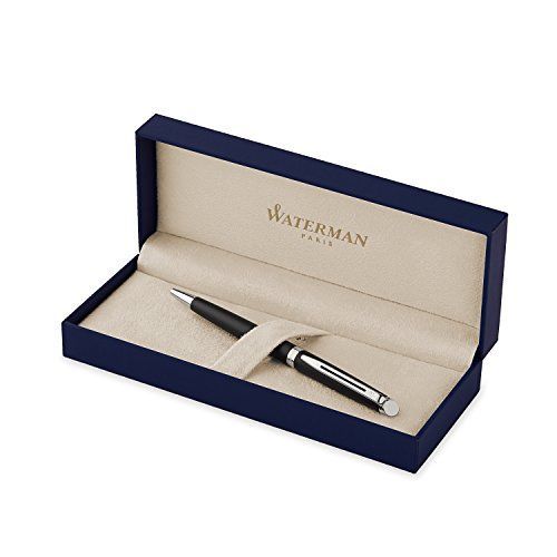 Waterman Hémisphère Mat Noir Attributs Chromés Stylo Bille Pointe Moyenne - Dans Son Écrin