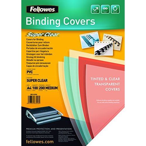 Fellowes  5376102 -  Pack De 100 Pvc A4 200 Microns Couvertures De Reliure - Transparent