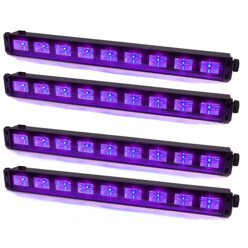 Pack 4 Barres à LED UV 9x1W se reflète sur tissus blanc