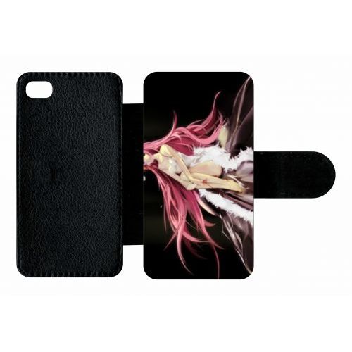 Etui A Rabat - Manga Fille Cheveux Rose - Compatible Avec Apple Iphone 4s - Plastique - Bord Noir
