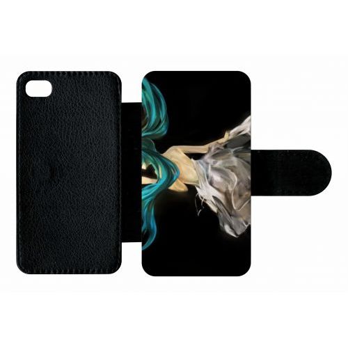 Etui A Rabat - Manga Fille Cheveux Bleu - Compatible Avec Apple Iphone 4s - Plastique - Bord Noir