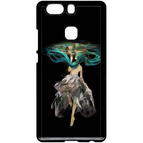 Coque Pour Smartphone - Manga Fille Cheveux Bleu - Compatible Avec Huawei P9 Plus - Plastique - Bord Noir