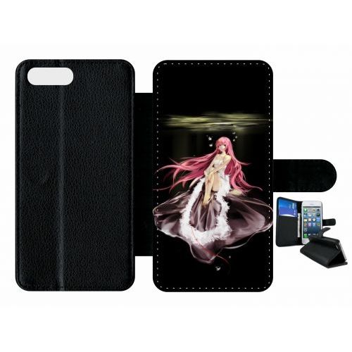 Etui A Rabat - Manga Fille Cheveux Rose - Compatible Avec Apple Iphone 7 Plus - Plastique - Bord Noir