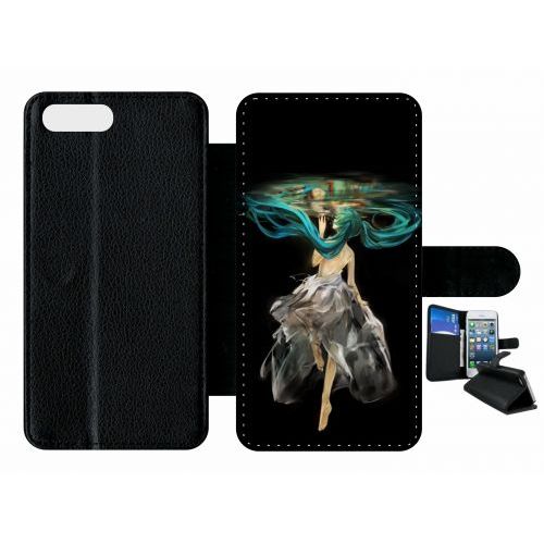 Etui A Rabat - Manga Fille Cheveux Bleu - Compatible Avec Apple Iphone 7 Plus - Plastique - Bord Noir