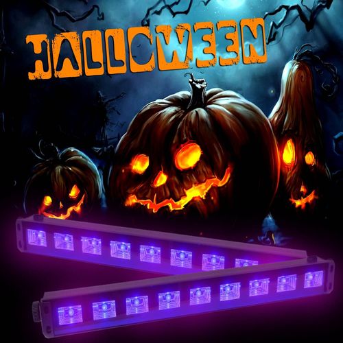 2 Barres à LED UV 9x1W Spécial HALLOWEEN se reflète sur tissus blanc