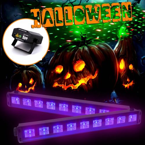 2 Barres à LED UV Spécial HALLOWEEN se reflète sur tissus blanc + Laser