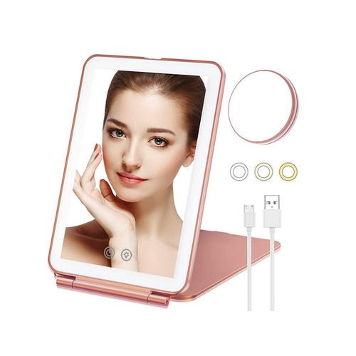 Miroir Cosmétique De Miroir De Maquillage D'écran Tactile D'usb Avec L'or Rose Grossissant 10x 