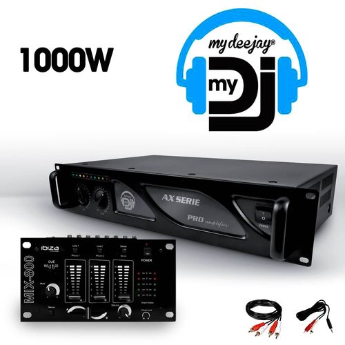 Amplificateur sono 2 x 500W MY DEEJAY AX-1000 MyDj + table de mixage DJ sono MIX800 Ibiza