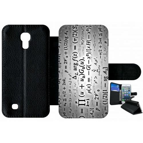 Etui À Rabat Samsung I9190 Galaxy S4 Mini - Calcul Pi Math Fond Argent - Simili-Cuir - Noir